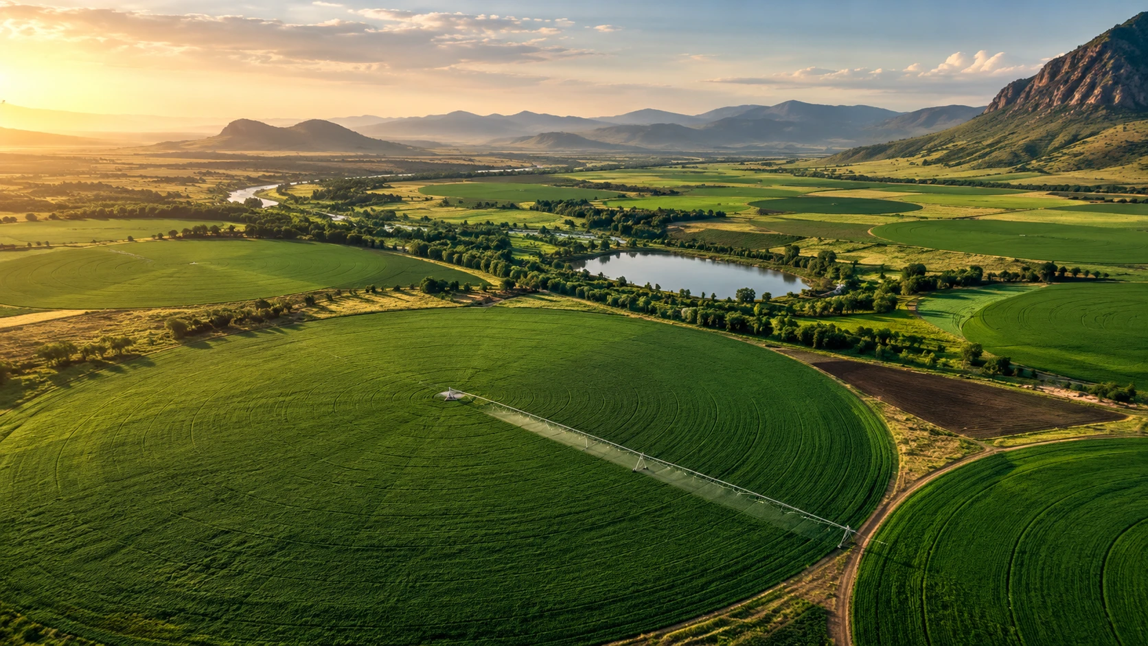 An expansive irrigated agricultural landscape