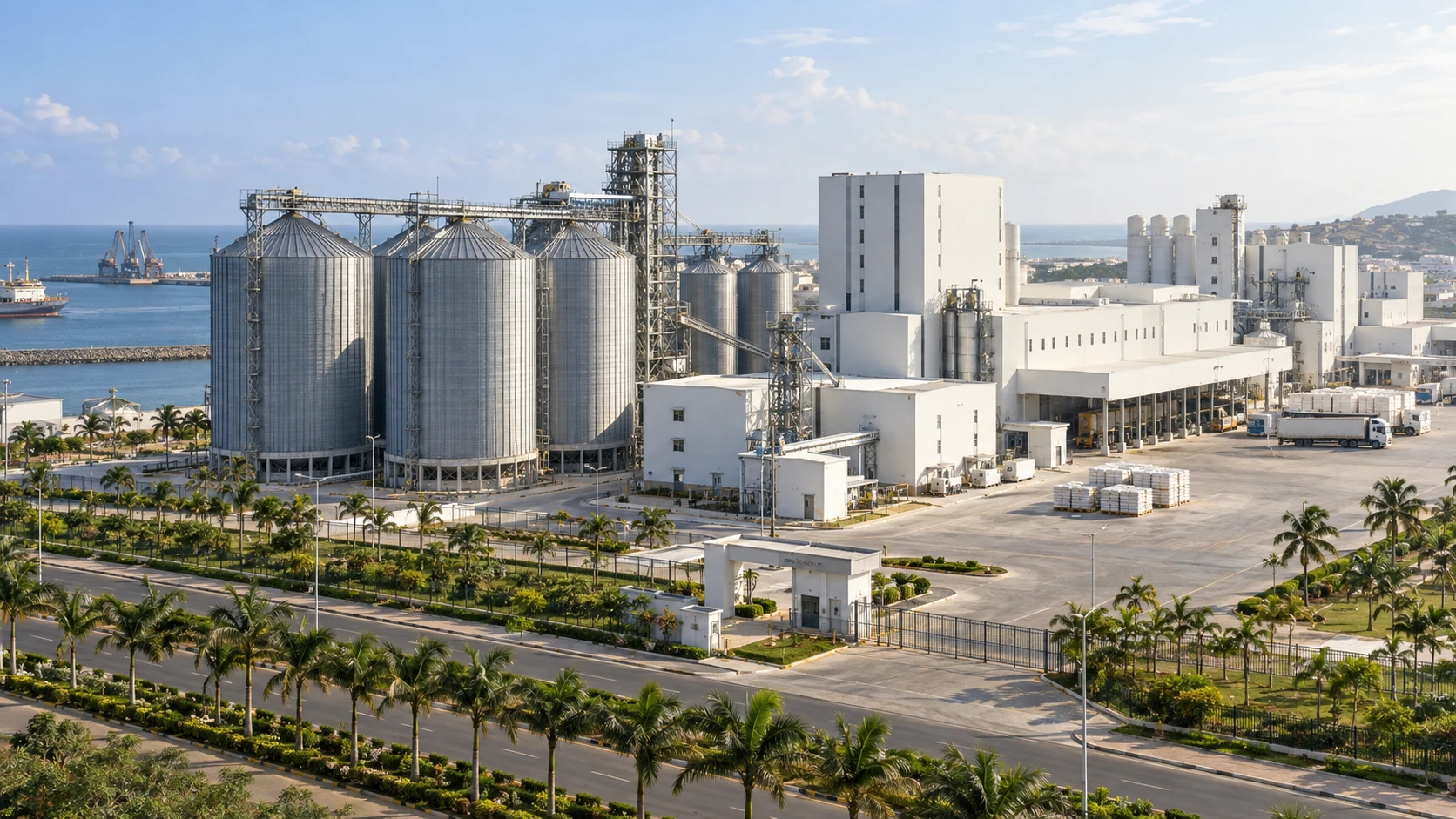 A contemporary milling and pasta complex, representing the proposed DZF development
