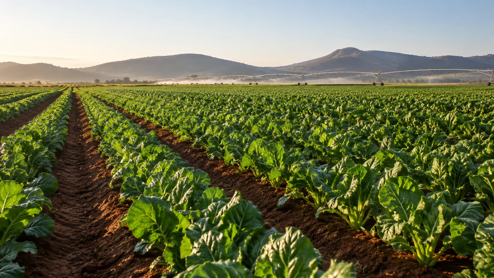 Representative irrigated crop rows on a commercial African farm