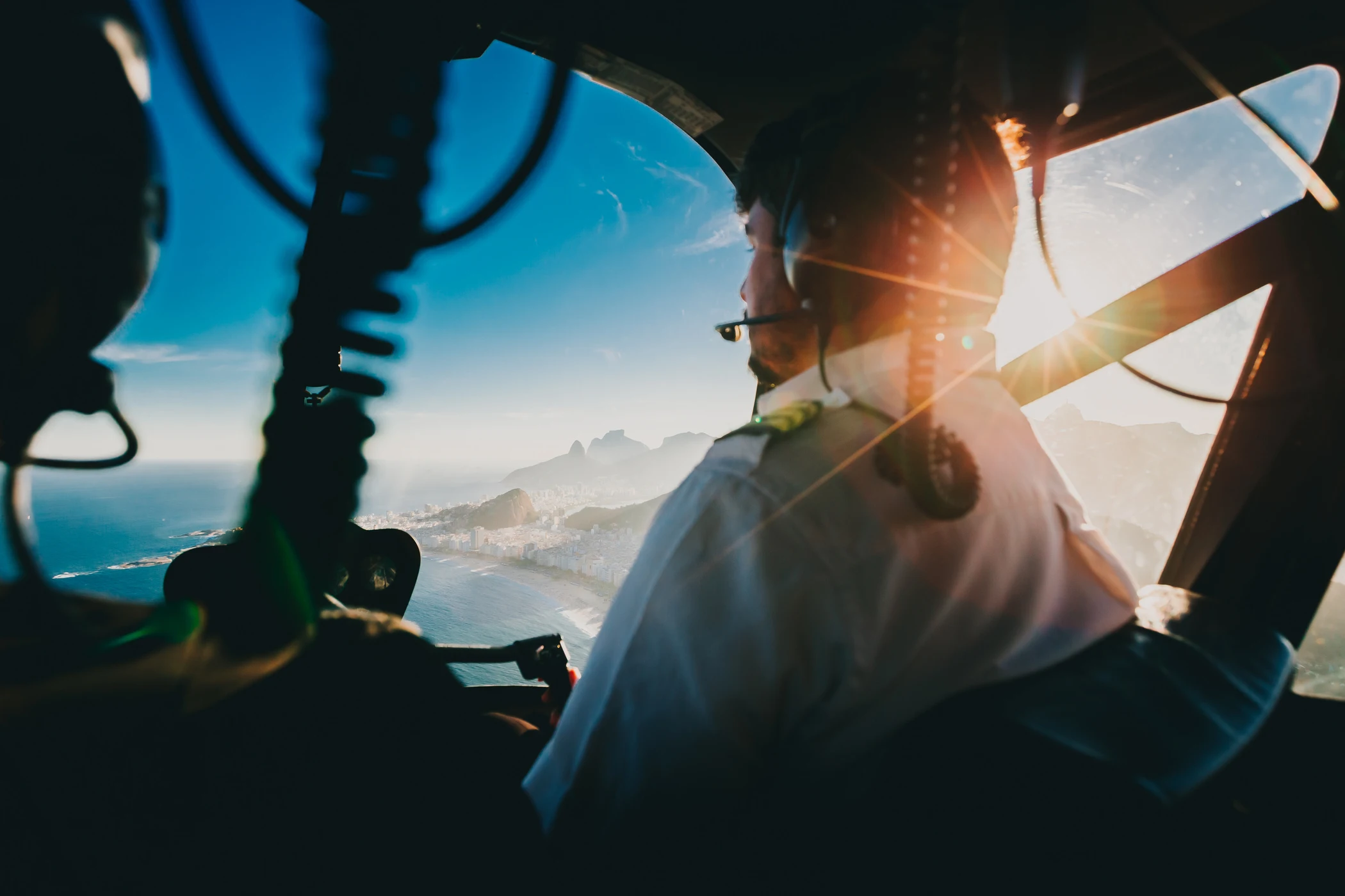 A pilot at work in an aircraft cockpit